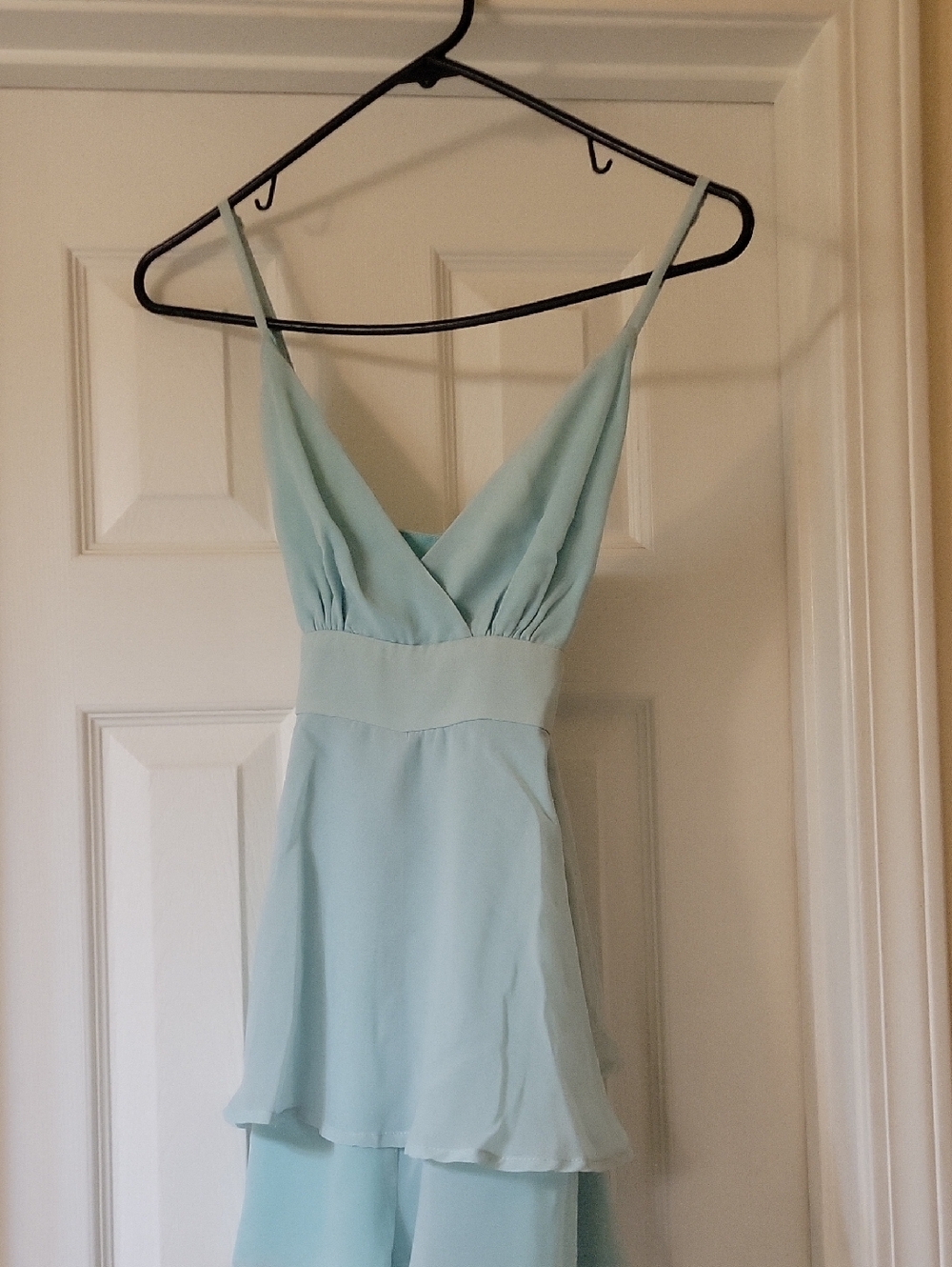Blue Blush Light Blue One-Shoulder Style Spaghetti Strap Dress